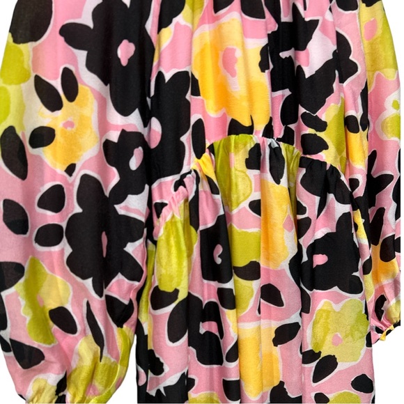 Stine Goya Kelly Floral Jacquard Babydoll Dress Black Pink Yellow Lime Large - Picture 7 of 16